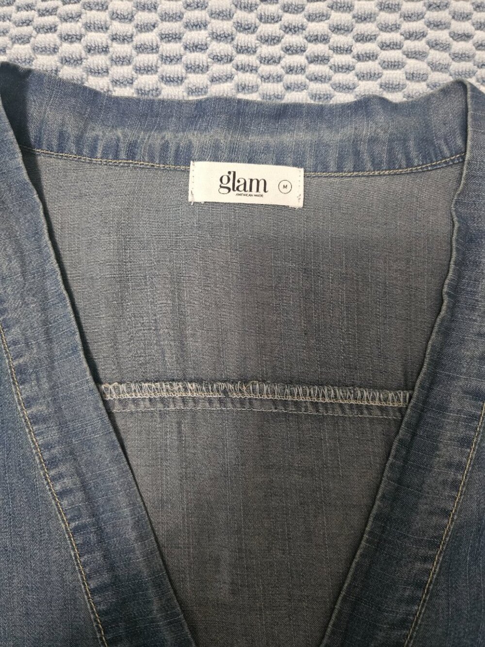 GLAM American Made Tencel Soft Denim Drawstring Waist Dress 3/4 Sleeves Size M - Picture 4 of 8